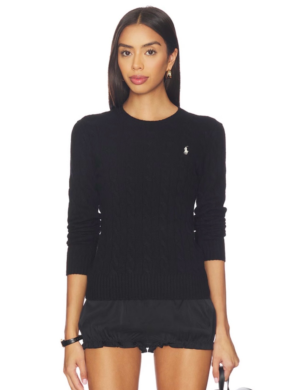 Lauren Ralph Lauren Cable Knit Crewneck Sweater M Black Cotton Old Money Preppy